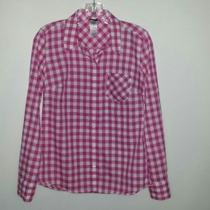 Patagonia Gingham Long Sleeve Pink White Top Sz 2